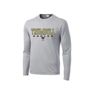 Trumbull Unisex Long Sleeve Performance Tee in Grey-NEW Spring 2022 Logo
