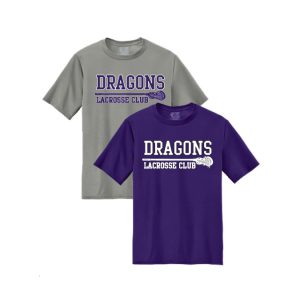 Dragons Lacrosse Men's and Youth Short Sleeve Dri-Fit Tee in Grey or Purple