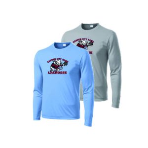 Garden City Rams Lacrosse Long Sleeve Shooting Shirt in Carolina Blue or Grey