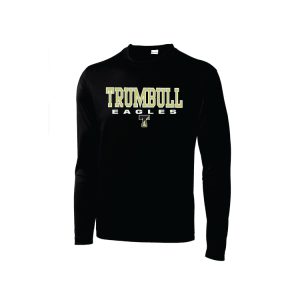 Trumbull Unisex Long Sleeve Performance Tee in Black-NEW Spring 2022 Logo