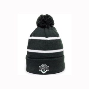 Hamden Hall Football Winter Pom Pom Hat in Green/White Stripe