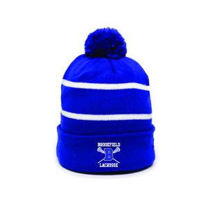 Brookfield HS Lacrosse Pom Pom Winter Hat in Royal/White Stripe