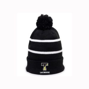 TYL Lined Pom Pom Hat in Black with White Stripe
