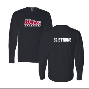UMASS Lacrosse #34 Strong Long Sleeve Cotton Tee in Black