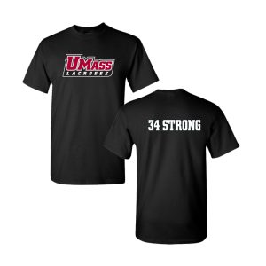 UMASS Lacrosse #34 Strong Short Sleeve Cotton Tee in Black