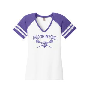**For MOMS** Dragons Lacrosse Women's Varsity Tee in White and Purple