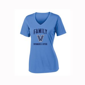 Villanova Swimming & Diving Women's V-Neck Short Sleeve FAMILY TEE in Carolina Blue