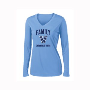 Villanova Swimming & Diving Women's V-Neck Long Sleeve FAMILY TEE in Carolina Blue