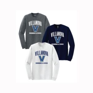 Villanova Swimming & Diving Adult Dri Fit Long Sleeve Tee in Navy Or White Or Grey