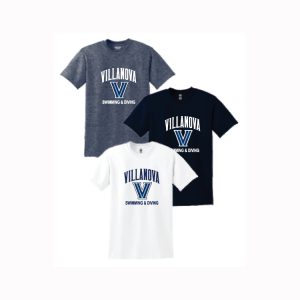 Villanova Swimming & Diving Adult Dri Fit Short Sleeve Tee in Navy Or White Or Grey