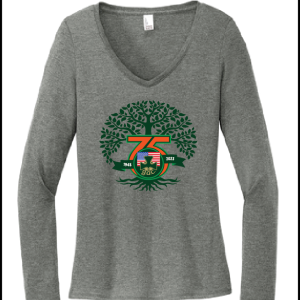 GAC 75th Anniversary Women's V-Neck Long Sleeve Dri Fit Tee in Grey