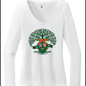 GAC 75th Anniversary Women's V-Neck Long Sleeve Dri Fit Tee in White