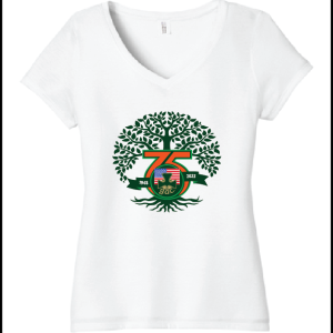 GAC 75th Anniversary Women's V-Neck Short Sleeve Dri Fit Tee in White