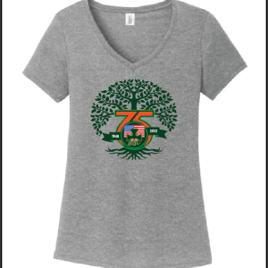 GAC 75th Anniversary Women's V-Neck Short Sleeve Dri Fit Tee in Grey