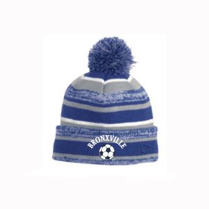 Bronxville Soccer Pom Pom Hat in Blue/Grey/White Stripe