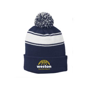 Weston Youth Basketball Pom Pom Hat in Navy/White Stripe