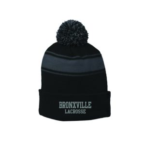 Bronxville H.S. Women's Lacrosse Pom Pom Hat in Black/Grey Stripe