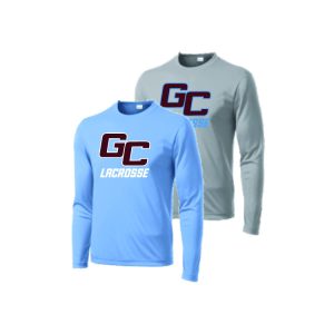 Garden City Youth Lacrosse Long Sleeve Shooting Shirt in Carolina Blue or Grey