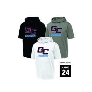 Garden City Rams Lacrosse Wicking Performance Short Sleeve Hoody in Black, White Or Grey