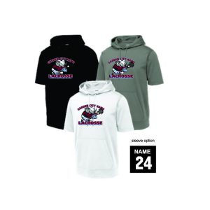 Garden City Rams Lacrosse Wicking Performance Short Sleeve Hoody in Black, White Or Grey