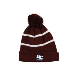 *NEW COLOR* Garden City Youth Lacrosse LINED Pom-Pom Hat - Maroon/White Stripe