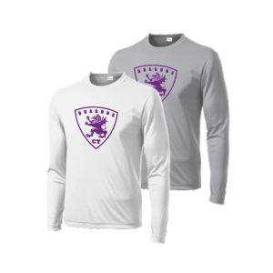 Dragons Lacrosse Long Sleeve Performance Wicking Tee in White or Grey
