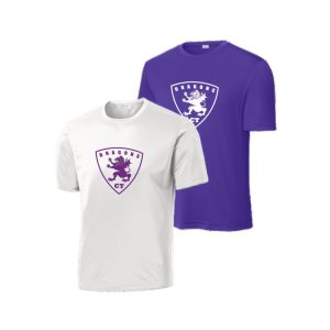 Dragons Lacrosse Short Sleeve Performance Wicking Tee in White or Purple