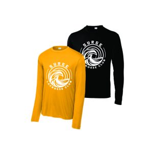 Surge Lacrosse Long Sleeve Performance Wicking Tee in Black or Gold