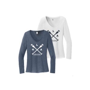WOMEN'S Lake Hills Tri Blend Long Sleeve V-Neck Tee in Navy Frost or White