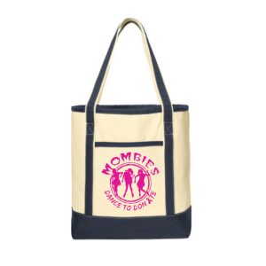 MOMbies Large Cotton Canvas Tote Bag in Natural/Navy