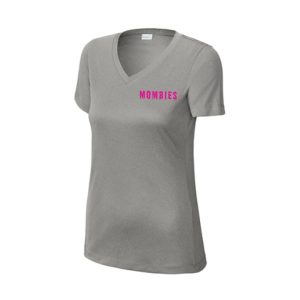 MOMbies Women's SHORT Sleeve V Neck Wicking Tee in Grey