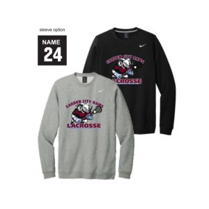 *NEW* Garden City Rams Lacrosse NIKE Club Fleece Crew Neck Sweatshirt in Black or Grey