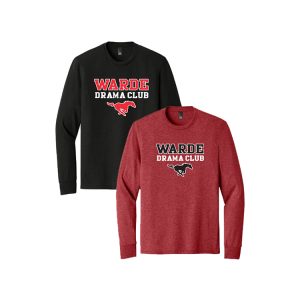 Warde Drama Club Long Sleeve Tri Blend Tee in Black or Red