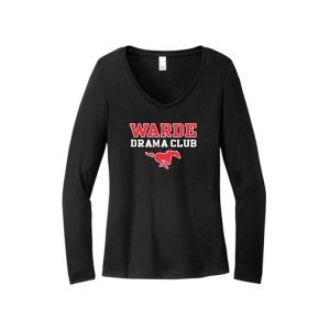 Warde Drama Club Women's Tri Blend Long Sleeve V-Neck Tee in Black