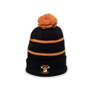 Shelton Youth Lacrosse Pom-Pom Hat - Black with Orange Stripes
