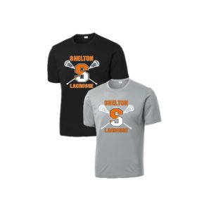 Shelton Youth Lacrosse SHORT Sleeve Performance Wicking Tee in Black or Grey