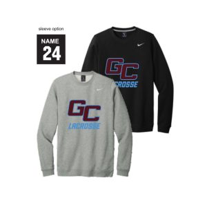 *NEW* Garden City Youth Lacrosse NIKE Club Fleece Crew Neck Sweatshirt in Black or Grey