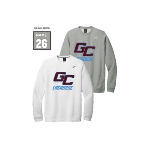 *NEW COLOR* Garden City Youth Lacrosse NIKE Club Fleece Crew Neck Sweatshirt in White or Grey