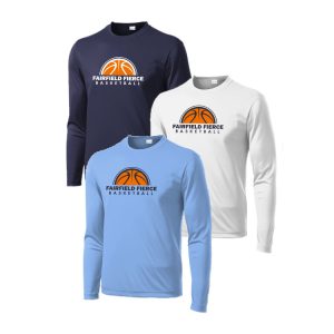 Fairfield Fierce Basketball Dri Fit LONG Sleeve Shooting Shirt in Navy, Carolina Blue or White