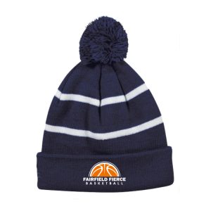 Fairfield Fierce Basketball LINED Pom Pom Hat in Navy/White Stripe