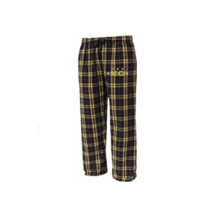 Trumbull Cross Country Unisex Soft Flannel Pajama Pants in Black/Gold Plaid