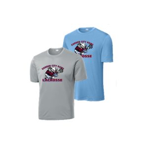 Garden City Rams Lacrosse SHORT Sleeve Wicking Tee in Carolina Blue or Grey