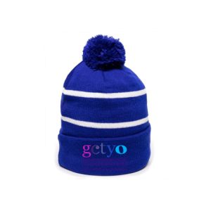 *NEW COLOR* GCTYO LINED Winter Pom-Pom Hat in Royal/White Stripe