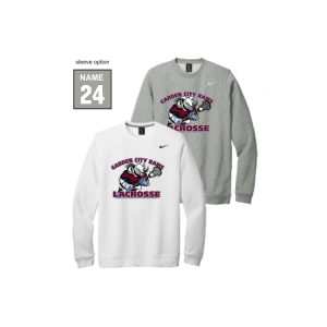 *NEW COLOR* Garden City Rams Lacrosse NIKE Club Fleece Crew Neck Sweatshirt in Grey or White