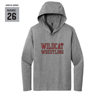 Wildcats Wrestling LONG Sleeve HOODED Tri Blend Tee in Grey