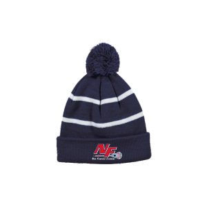 New Fairfield Youth Lacrosse Fleece LINED Pom Pom Hat in Navy with White Stripe