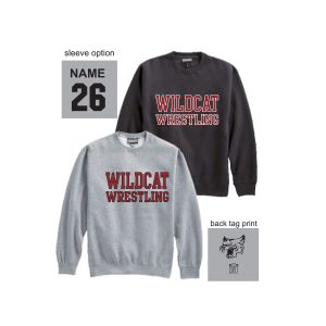 Wilcats Wresling Heavyweight Crew Neck Sweatshirt in Black or Grey