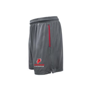 Pomperaug Lacrosse BOYS Practice Shorts in Grey/Red Detail