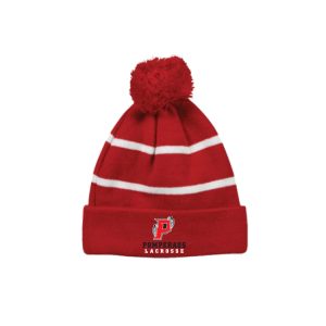 Pomperaug Lacrosse LINED Pom Pom Hat in Red/White Stripe