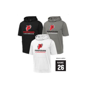 Pomperaug Lacrosse Wicking Performance Short Sleeve Hoody in Black, White Or Grey